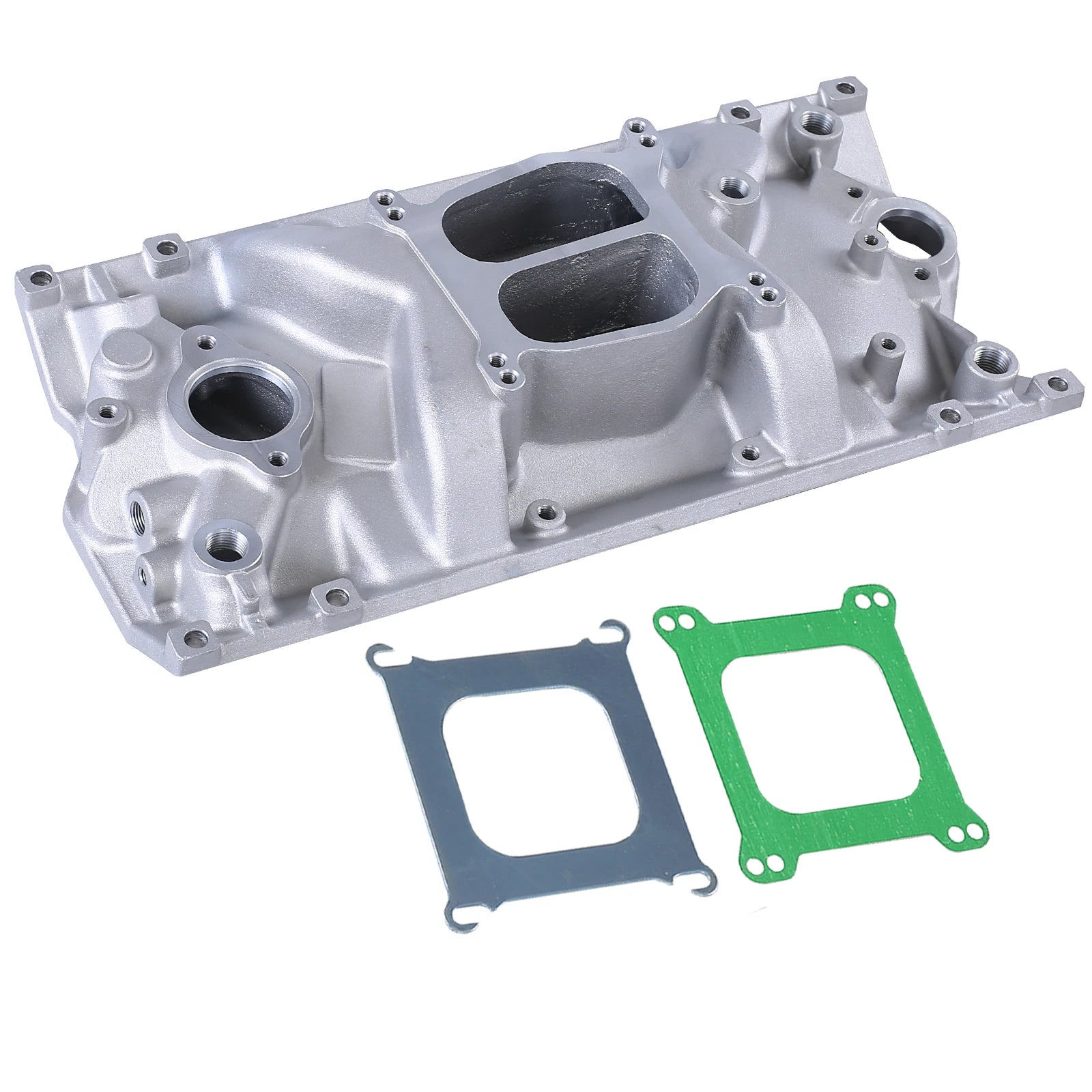 Dual Plane Satin Aluminum Intake Manifold for SBC Chevy Vortec 350 Heads