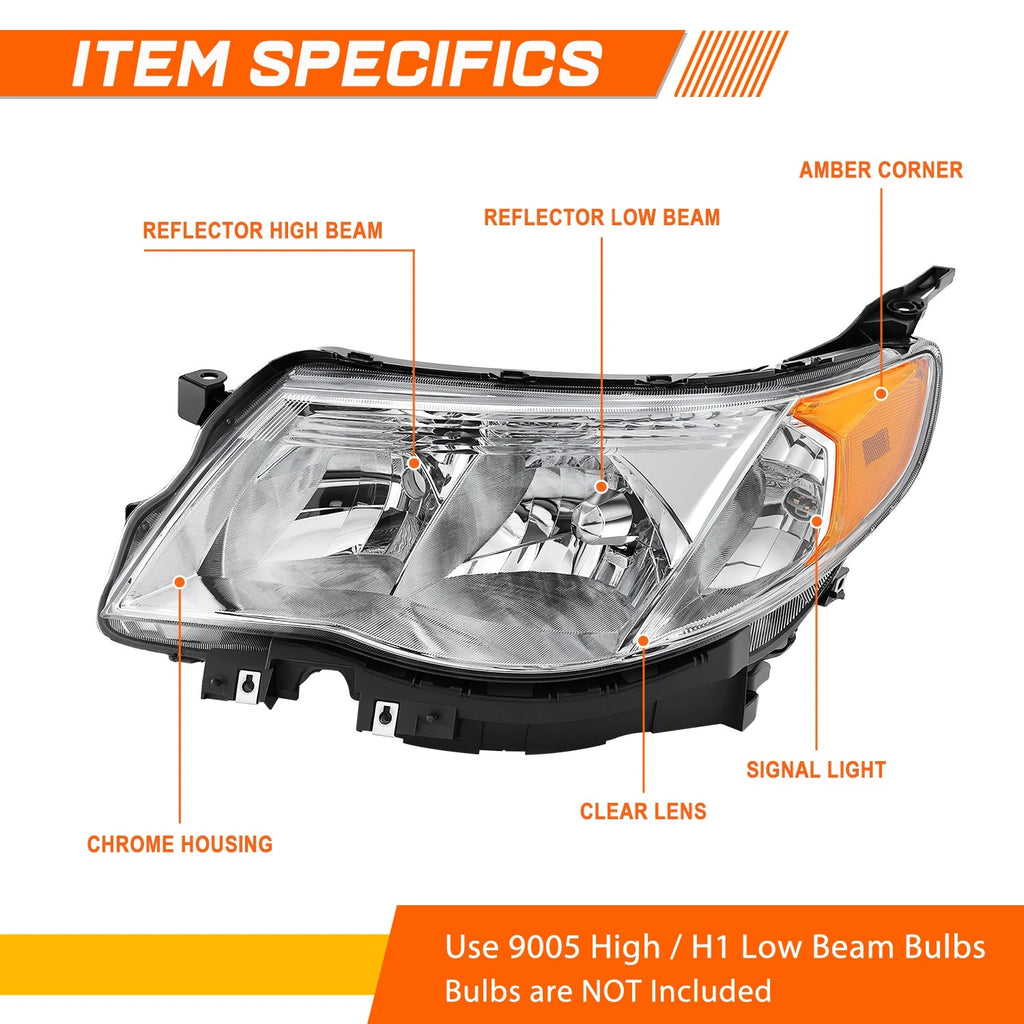 Headlight Lamp Replacement for Subaru Forester (2009–2013) Chrome Housing