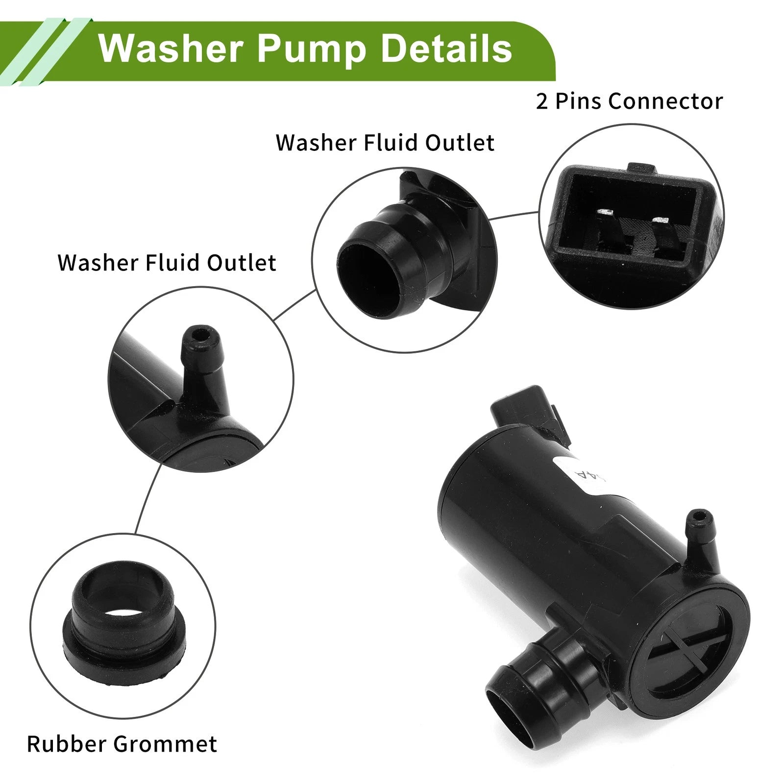 Windshield Washer Pump w/Grommet for Ford (No. 6F9Z17664A)
