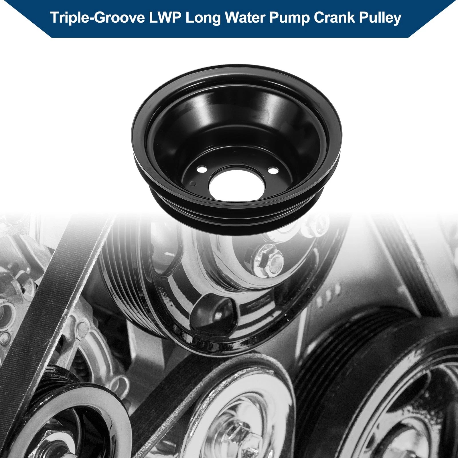 3 Triple-Groove LWP Long Water Pump Crank Pulley for Chevy Big Block (1965–1990)