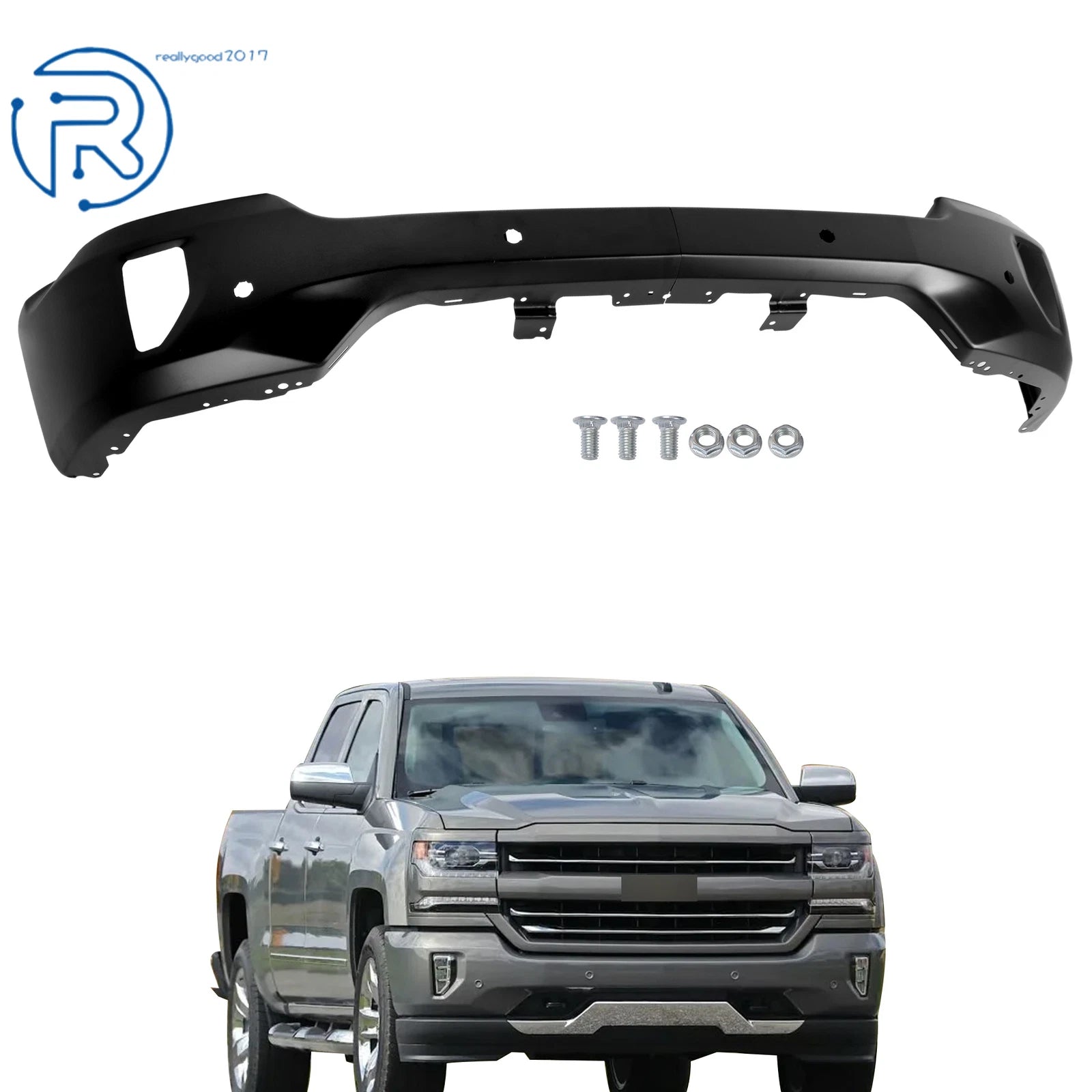 Front Bumper Face Bar Steel Black for Chevrolet Silverado 1500 (2016–2018)