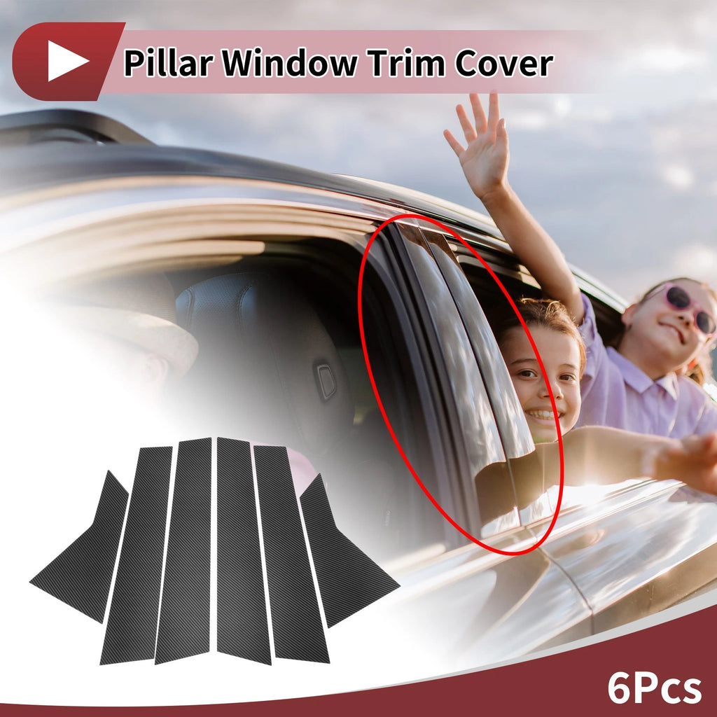 6 Pcs Door Pillar Window Trim for Honda Civic Sedan (2016–2021) Black Carbon Fiber