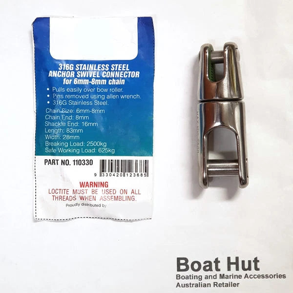 Anchor Swivel Connector for 6mm - 8mm Chain 316 Stainless 2500Kg Break Load