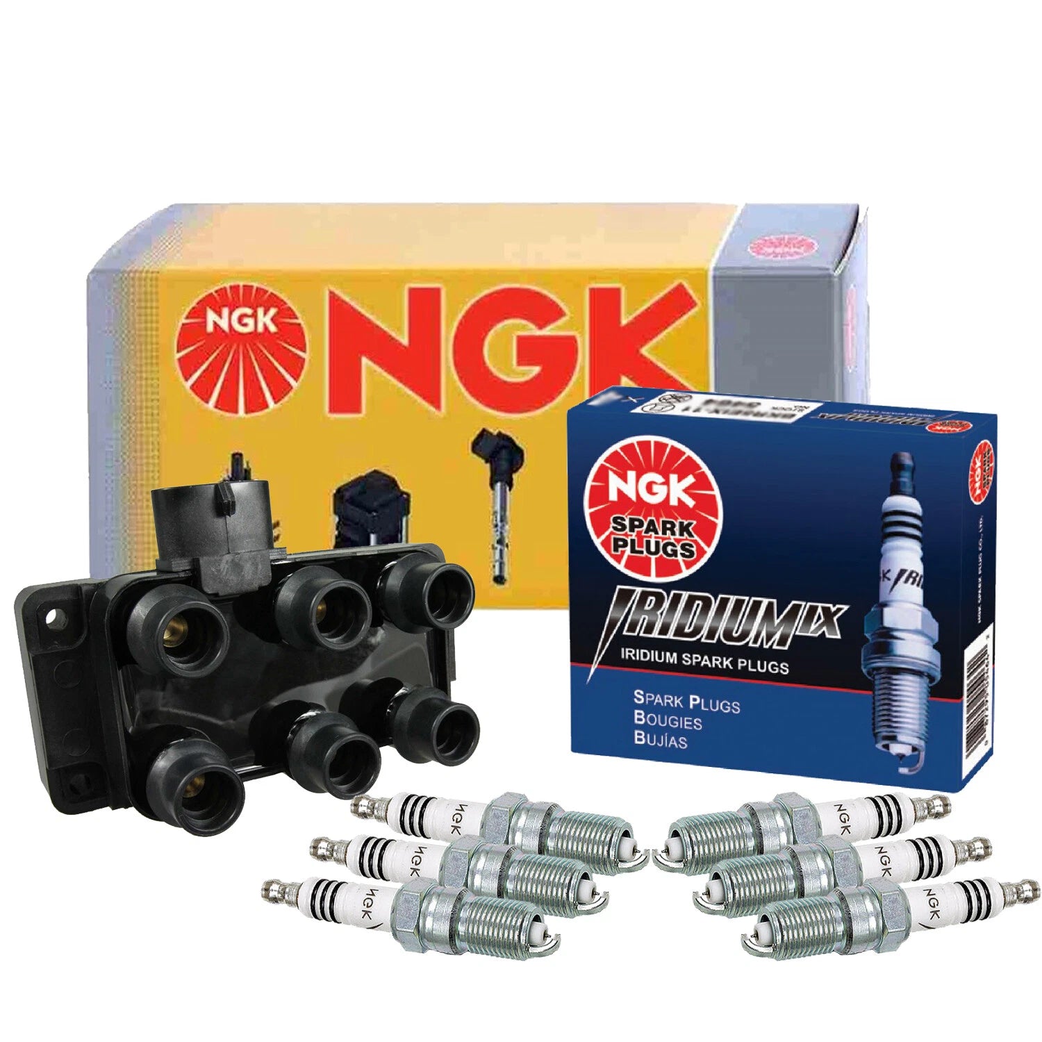 NGK DIS Ignition Coil & 6 Iridium IX Spark Plugs Kit for Ford Mazda V6