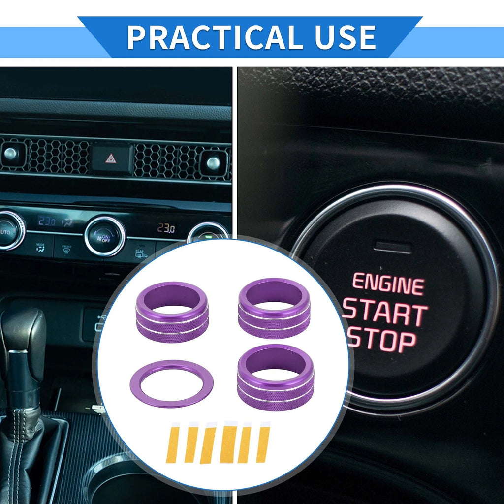 Set of 4 AC Engine Start Switch Knob Cover Ring for Honda Civic (2022–2024) Purple
