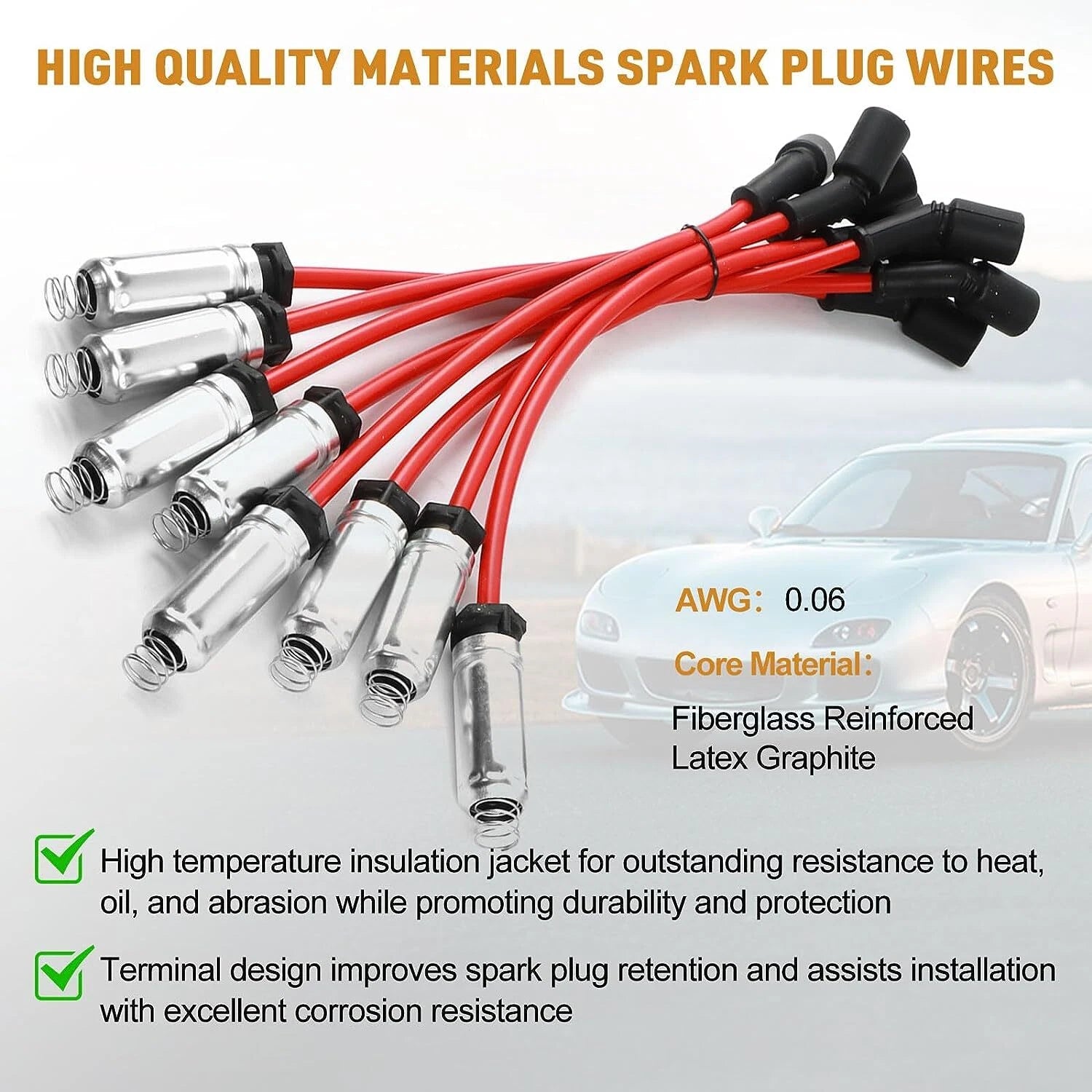 8 Pack Ignition Coil & Spark Plug Wire for Chevy GMC 4.8L 5.3L 6.0L 8.1L