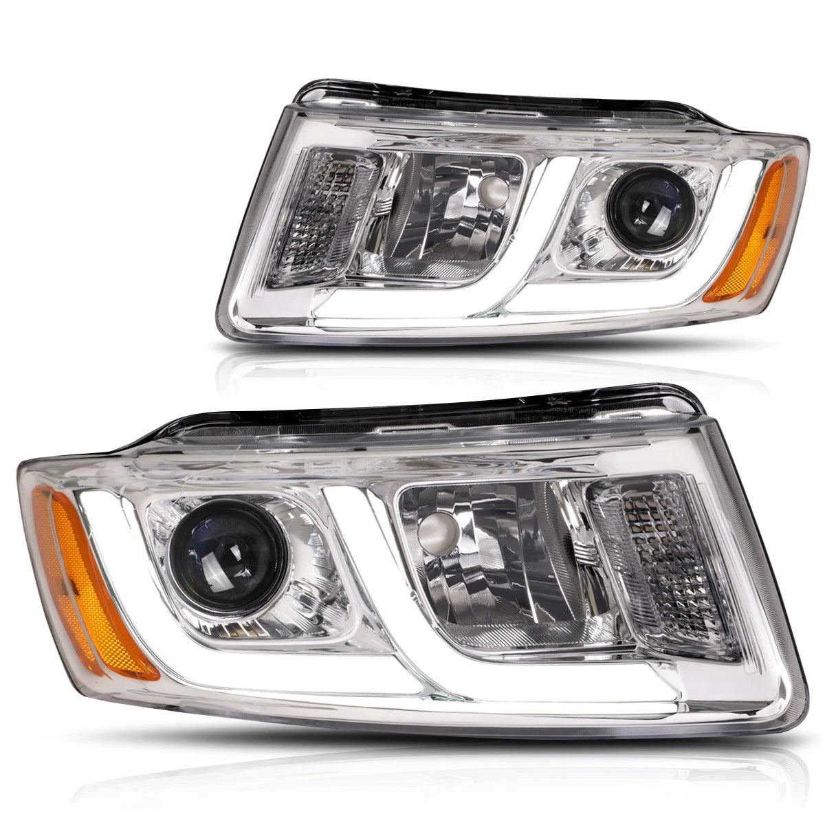 LED DRL Bar Projector Headlights for Jeep Grand Cherokee (2014–2016) Chrome Amber