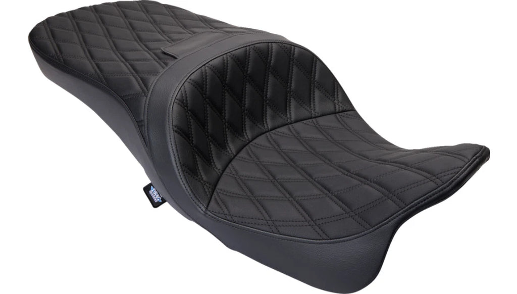 Drag Spec Freedom Seat for Harley FLH (2009–2023) - Vinyl, Double Diamond Black Stitch
