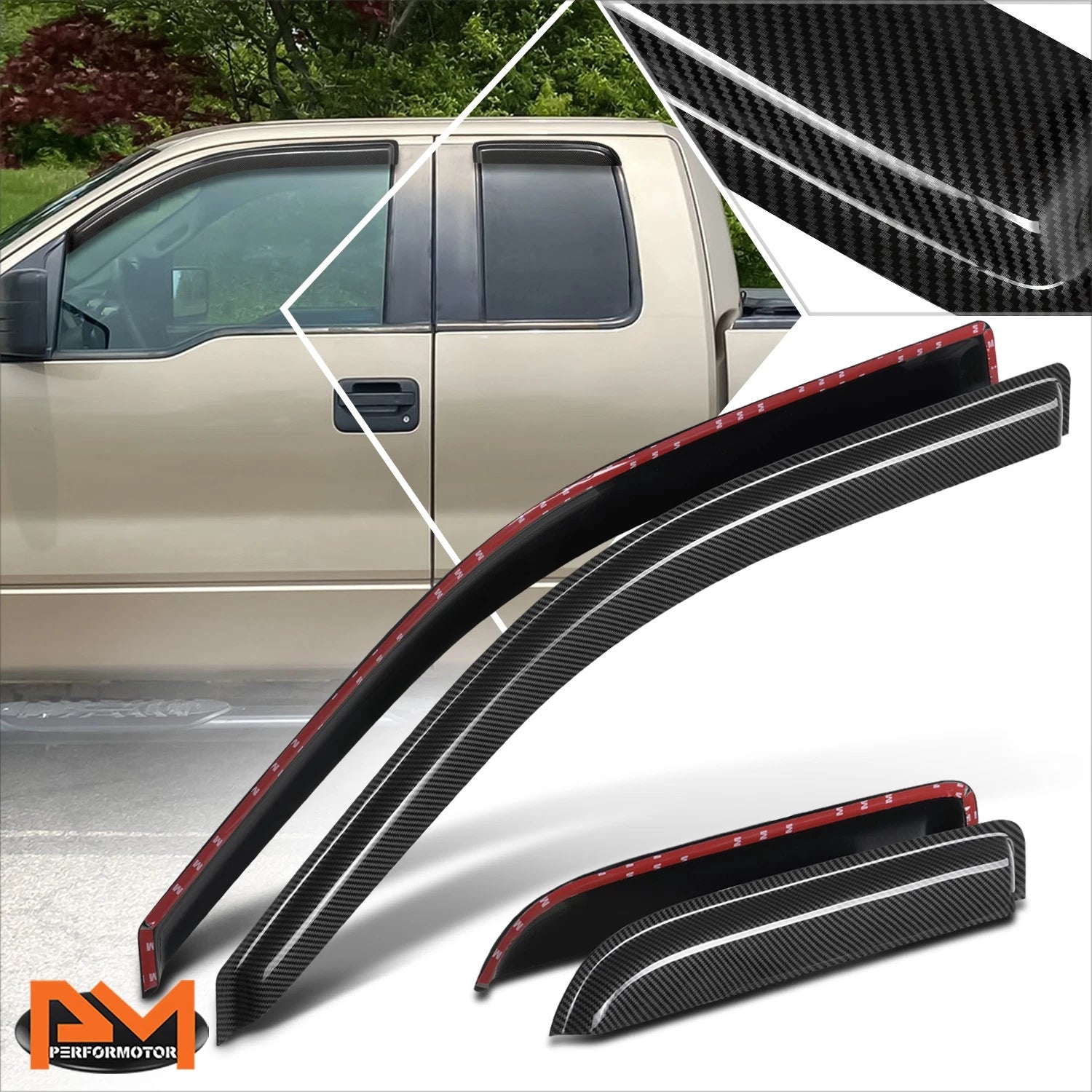 Tape-on Side Window Visors for Ford F-150 Extended Cab (2004–2014)