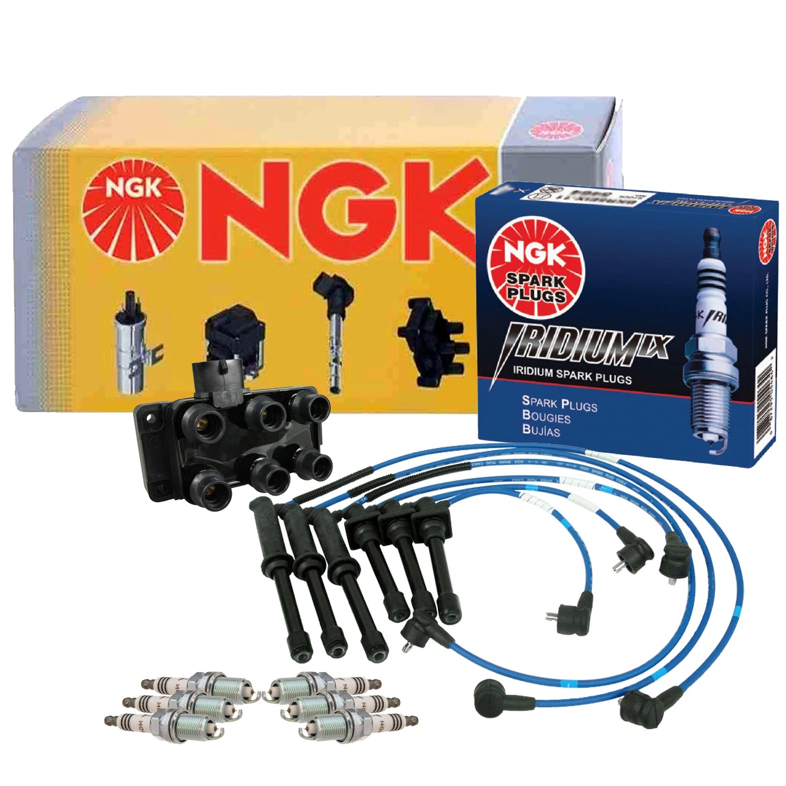 NGK DIS Ignition Coil Wires & 6 Iridium IX Spark Plugs for Mazda 626 (1998–2002)