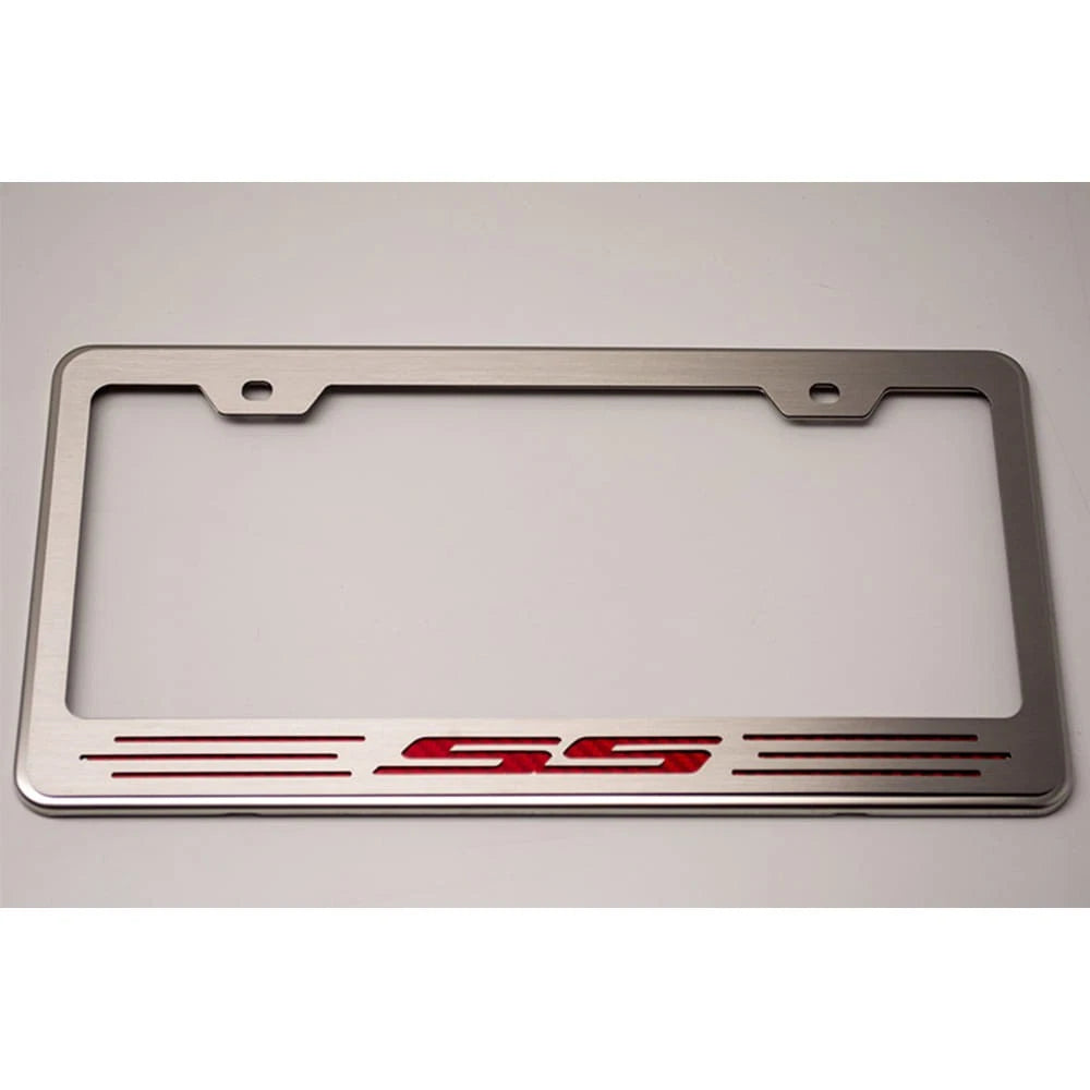 Stainless Steel Plate Frame w/Black Brushed "SS" Inlay for 2010-13 Chevy Camaro