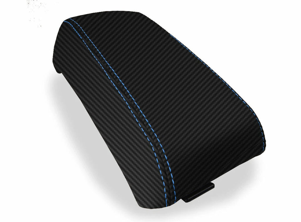 Console Lid Armrest Cover for Subaru Baja (2003–2006) Carbon Fiber Blue Stitch