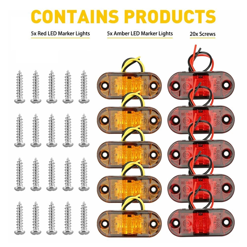 10x Amber Red LED Side Clearance Marker Lights for Trucks Trailers RVs
