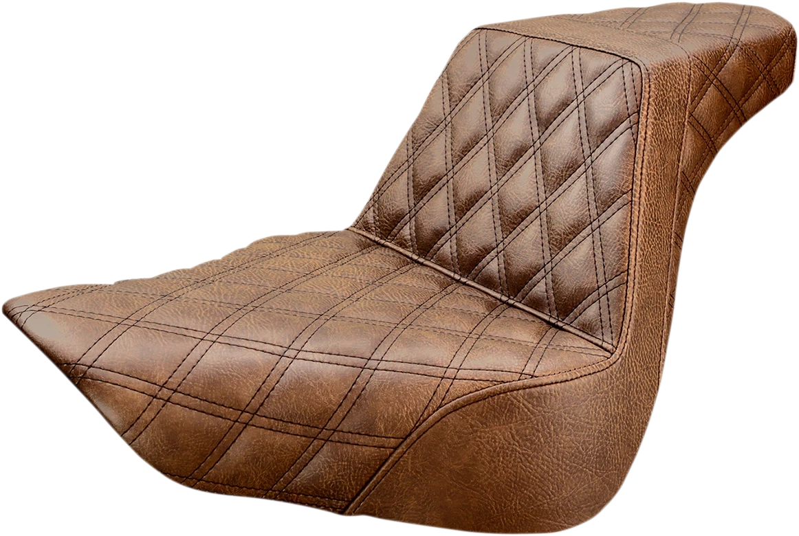 SADDLEMEN Step-Up Seat for Harley FL/FX (2018–2024) - Brown, Lattice Stitch