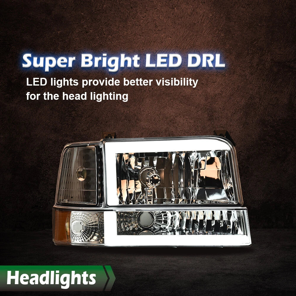 Dual LED DRL Headlights for Ford F150 F250 F350 Bronco (1992–1996)