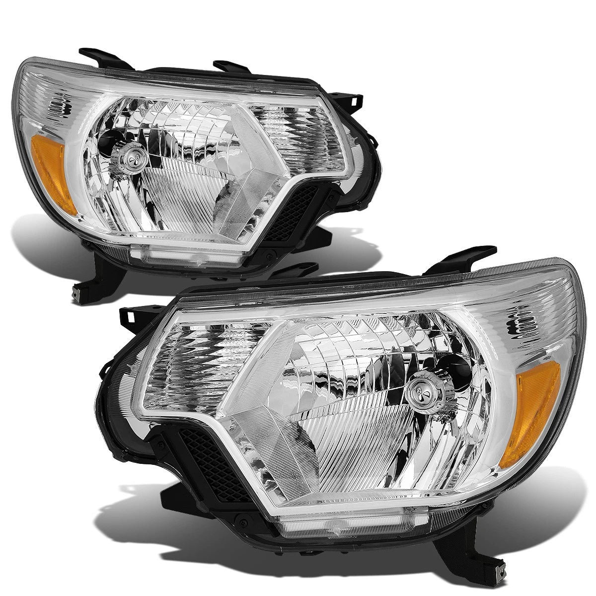 Pair Chrome Housing Amber Corner Headlights for Toyota Tacoma (2012–2015)