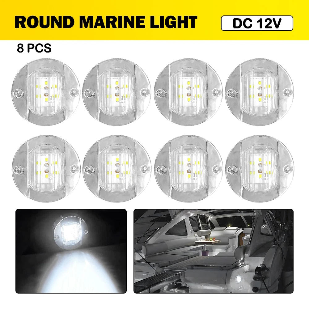 8Pcs LED Deck Courtesy Lights for Marine Boat (12V)