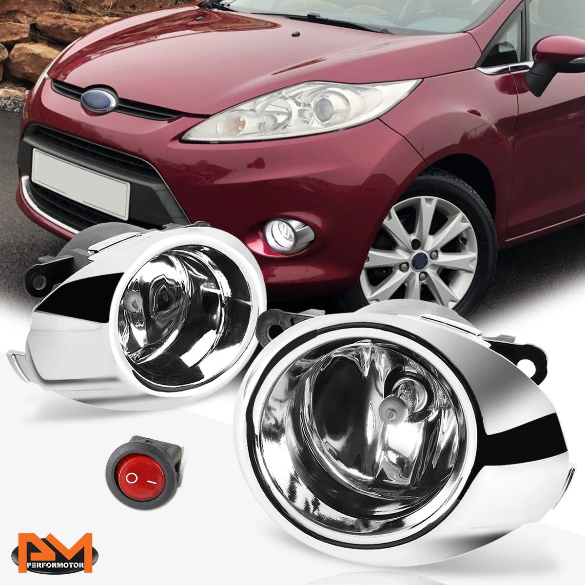 Clear Lens Front Bumper Fog Lights with Bezel & Switch for Ford Fiesta (2009–2010)