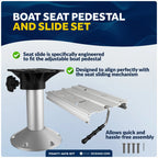 Boat Seat Pedestal and Slide Set for Boat (12" Fixed Height)