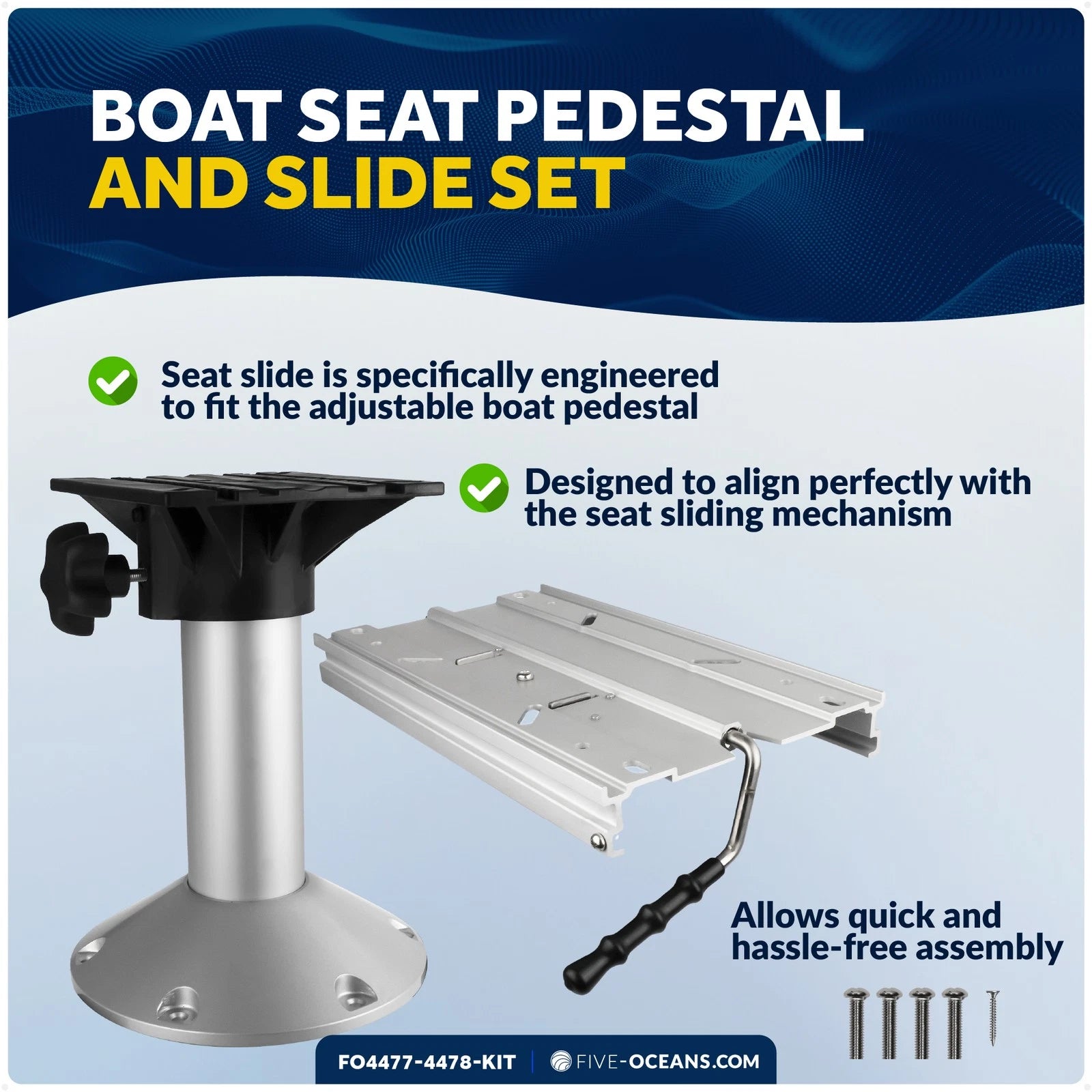 Boat Seat Pedestal and Slide Set for Boat (12" Fixed Height)