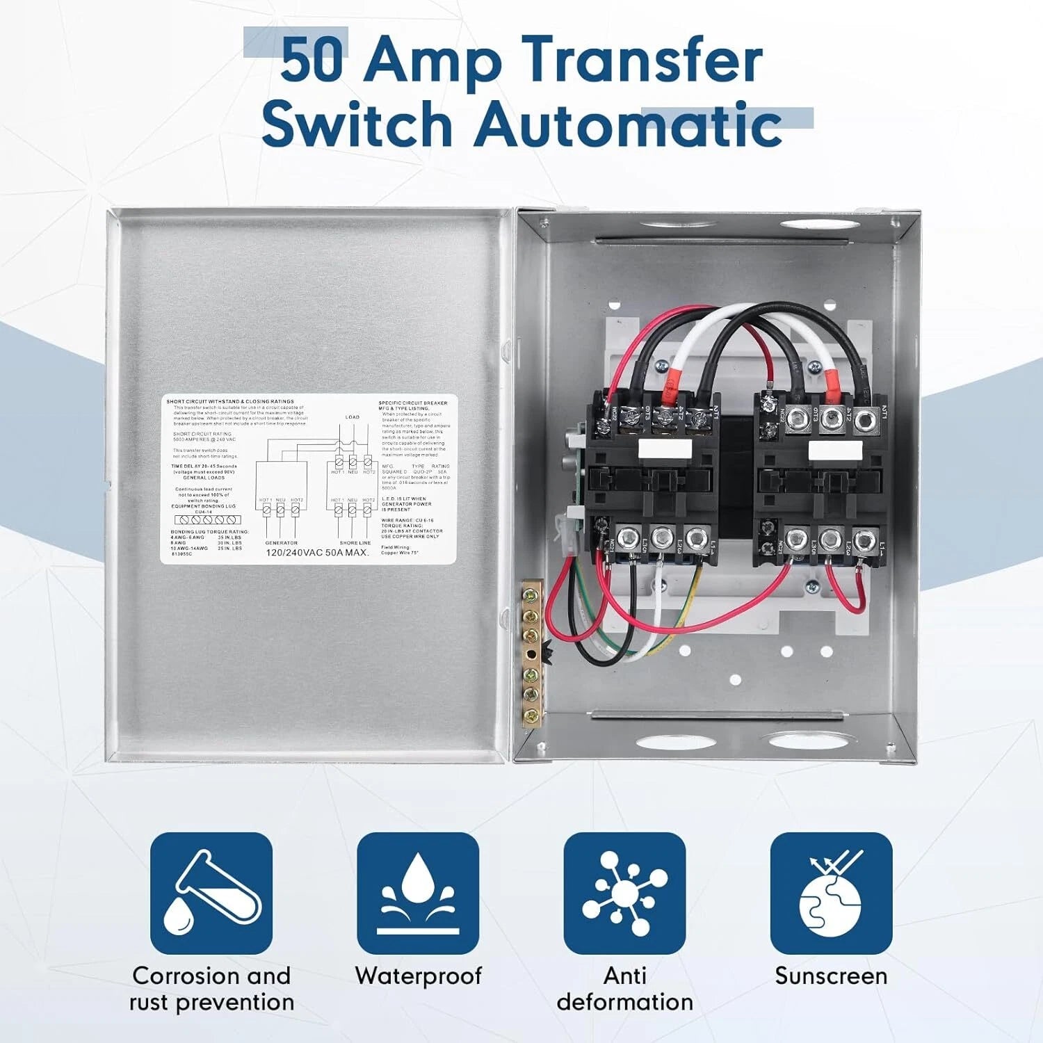 50 Amp Automatic Transfer Switch for RV Speedboats (120/240 V)