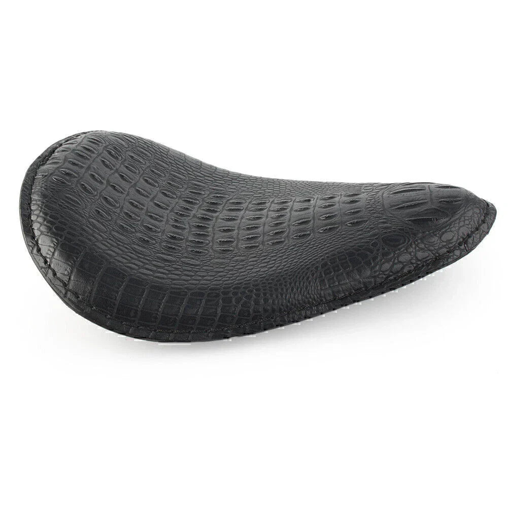 Black Alligator Leather Solo Driver Seat for Harley Bobber Chopper