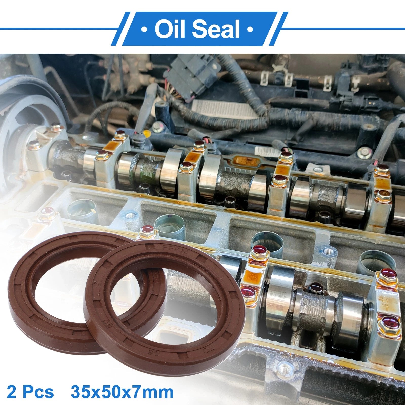 Set of 2 Oil Seal Rotary Shaft Seal FKM Rubber 35x50x7mm