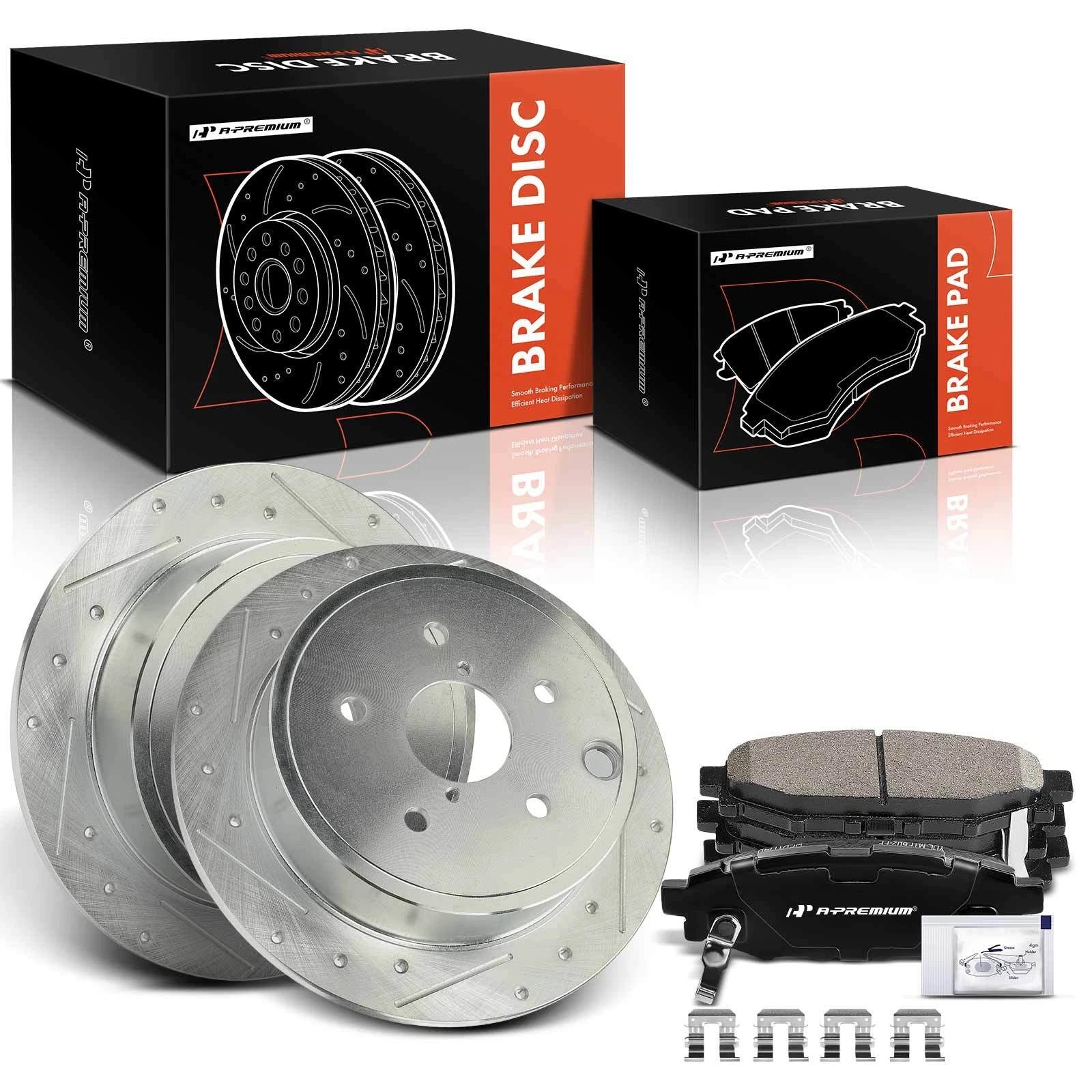 Set of 2 Rear Drilled Brake Rotors & Ceramic Pads for Subaru WRX (2015–2021)