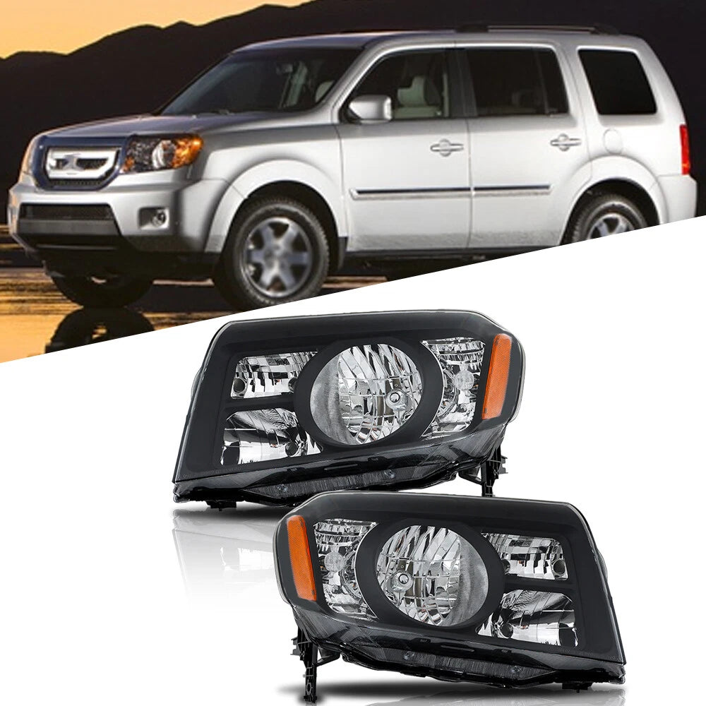 Pair Black Headlights for Honda Pilot (2009–2011)