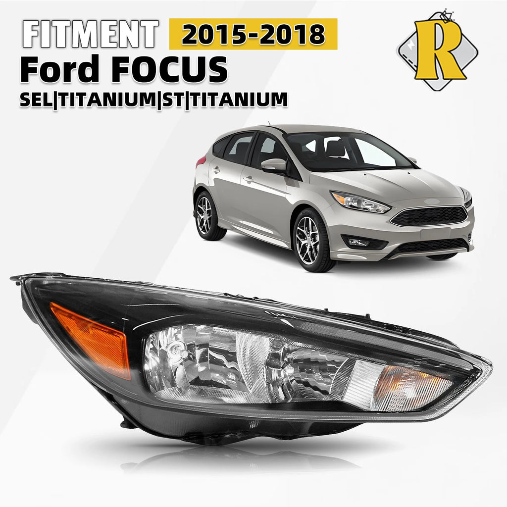Halogen Headlight for Ford Focus (2015–2018) Black with LED DRL Right Side