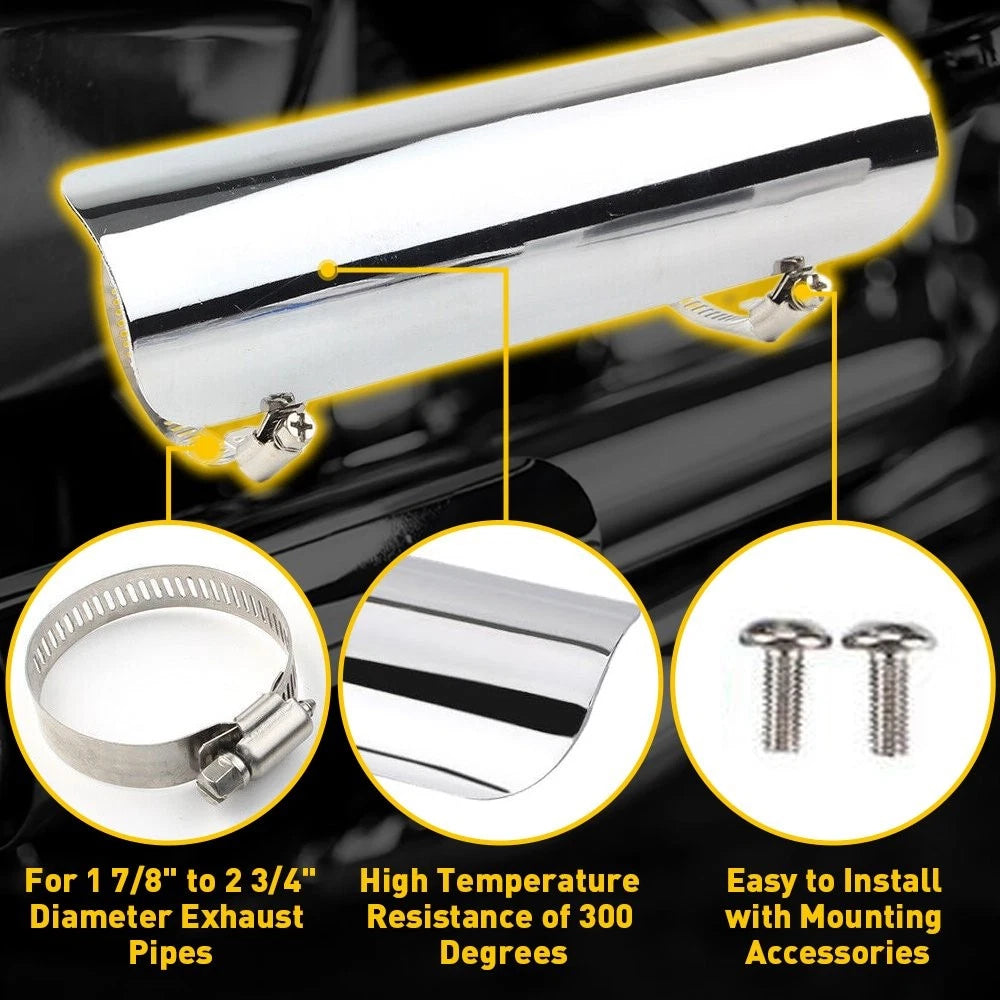 Chrome Heat Shield for Motorcycle Exhaust Muffler Pipe (1 7/8"-2 3/4")