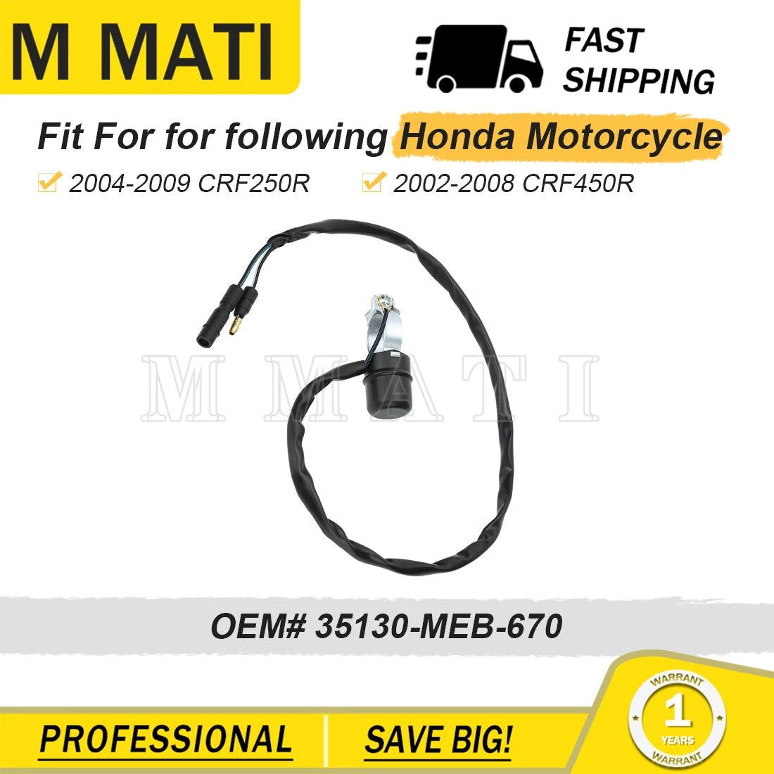 Kill Switch Engine Stop Switch 35130-MEB-670 for Honda CRF450R (2002–2008)