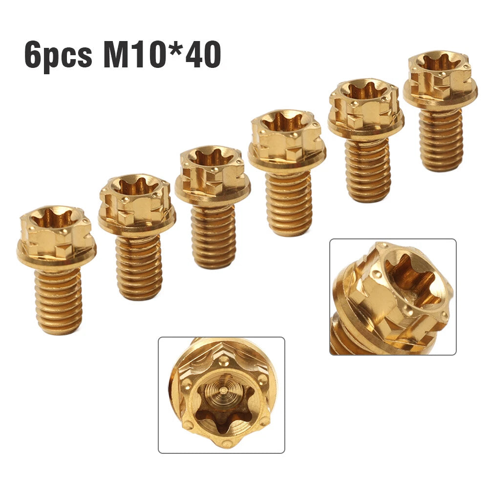 Set of 6 Titanium M10x40mm Torx Head Flange Screws for Motorcycle