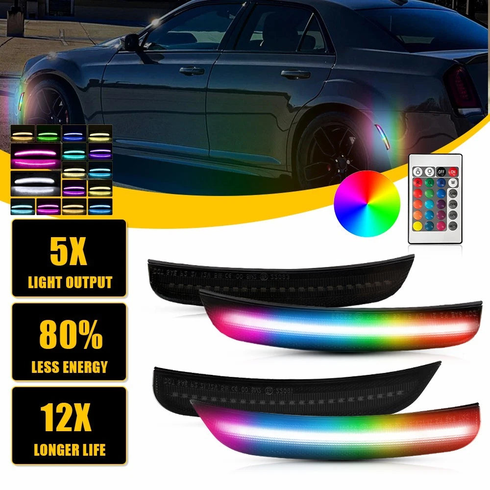 4X RGB LED Side Marker Lamps for Chrysler 300 (2015–2023) Remote Control Smoked