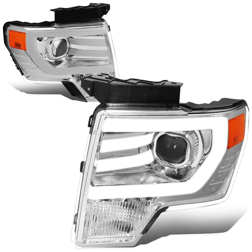 3D LED DRL Tube Bar Projector Headlight for Ford F150 (2009–2014) Chrome