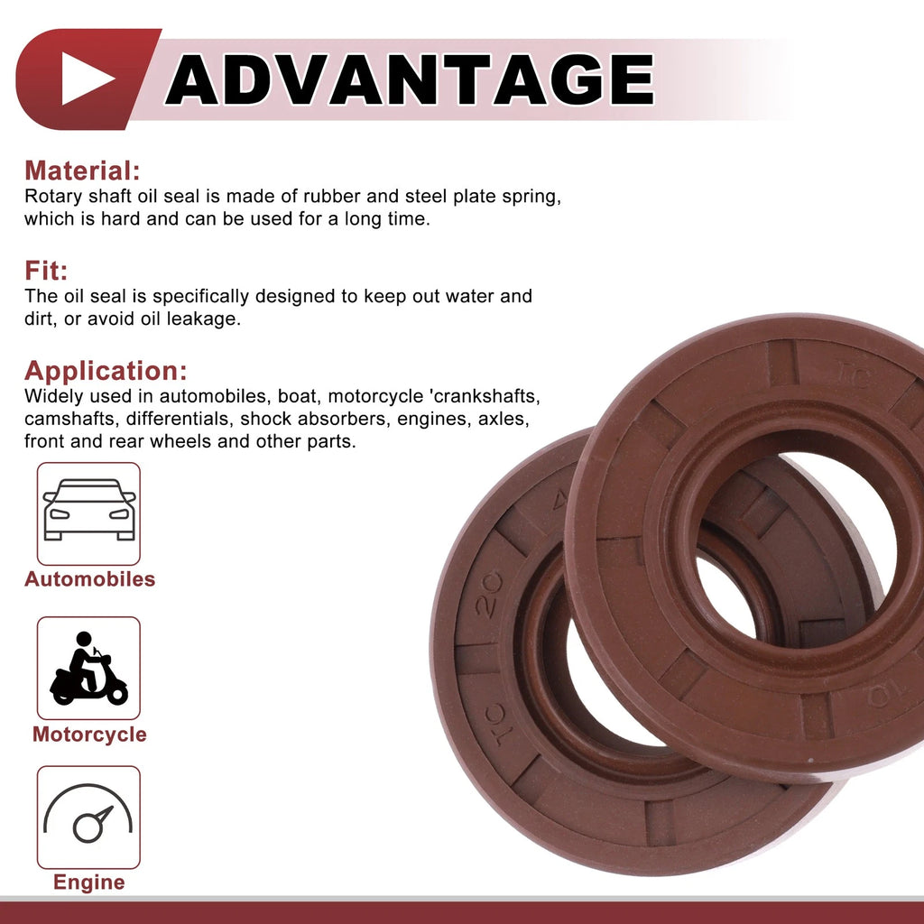 Set of 2 Oil Seal Rotary Shaft Seal FKM Rubber 20x42x10mm for Various Models