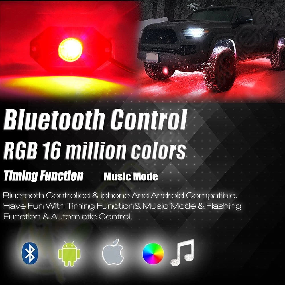4 Pods RGB LED Rock Light for Universal Applications (Bluetooth Control)