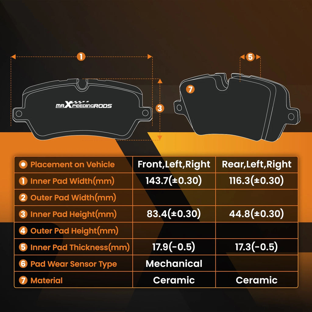 Set of 4 Ceramic Brake Pads for Lexus LX570 (2008–2021) P-1303 P-1304
