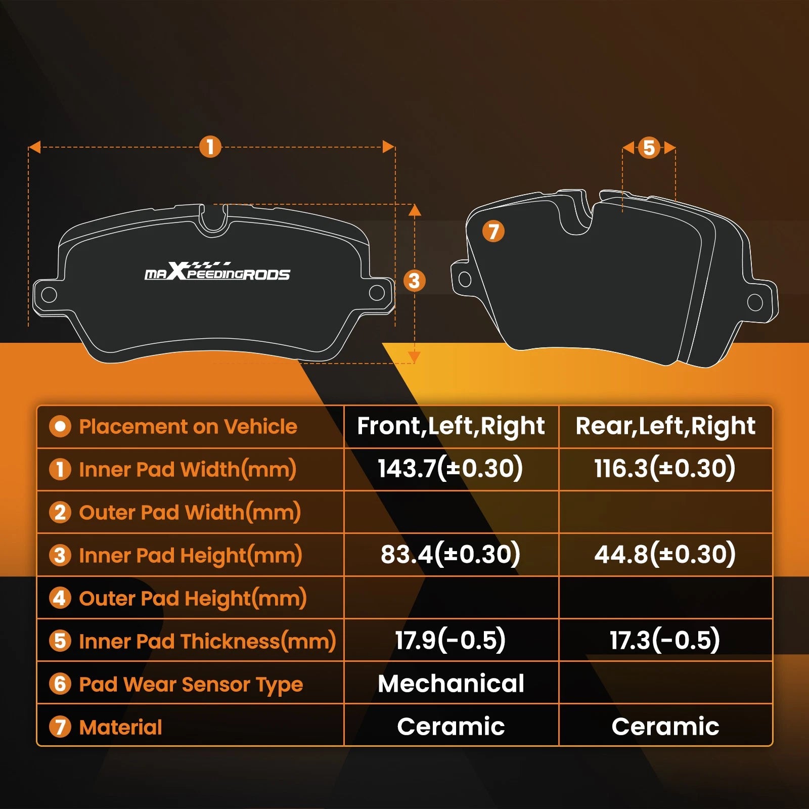Set of 4 Ceramic Brake Pads for Lexus LX570 (2008–2021) P-1303 P-1304