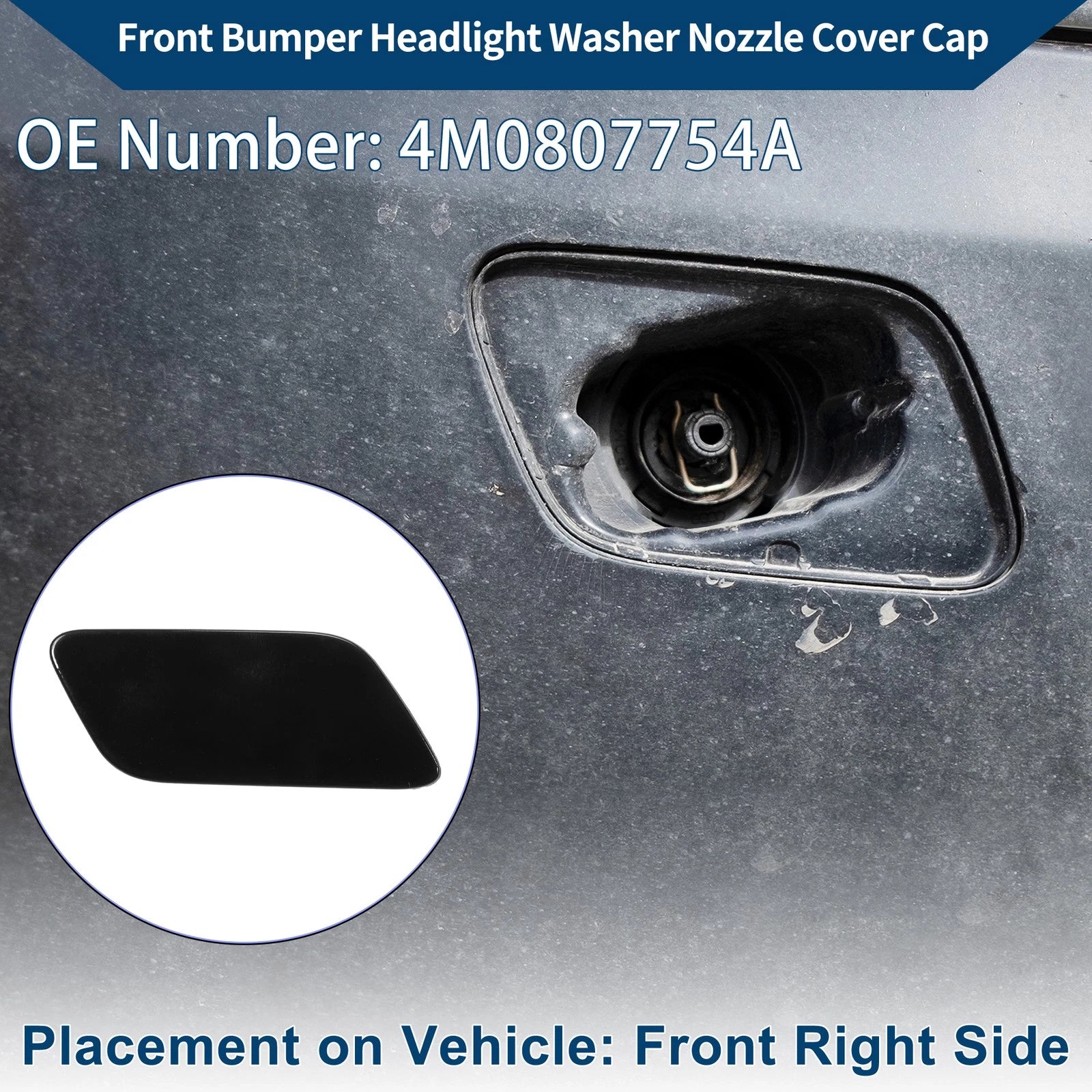 Front Right Washer Nozzle Cover Cap for Audi Q7 (2016–2021) 1Pcs Black
