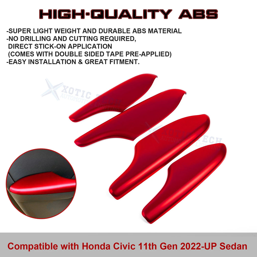Racing Red Interior Door Armrest Panel Cover for Honda Civic (2022-2025)