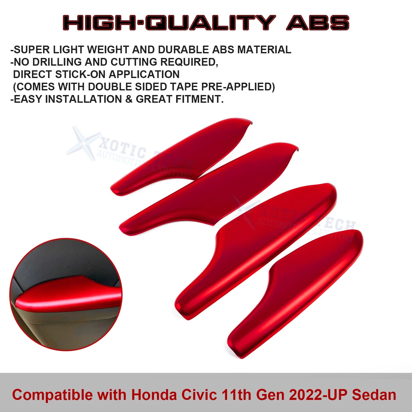 Racing Red Interior Door Armrest Panel Cover for Honda Civic (2022-2025)
