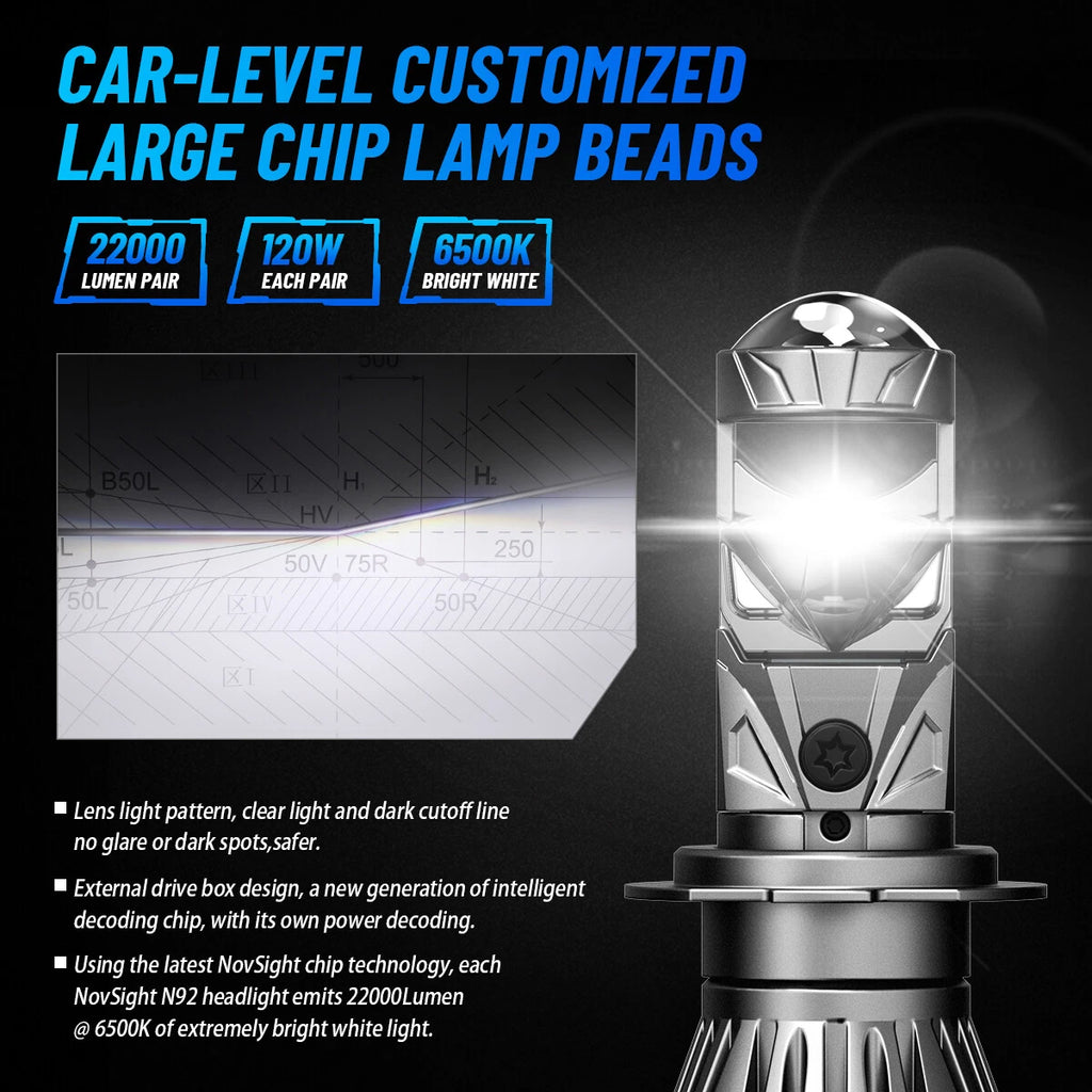 H7 LED Headlight Bulbs for NOVSIGHT (40000LM, 6500K, High Low Beam)