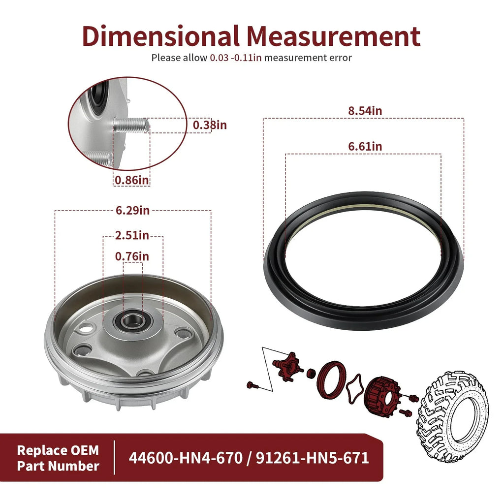 Front Brake Drum Hub & Seal 2 x for Honda Rancher 350 (2000–2006)