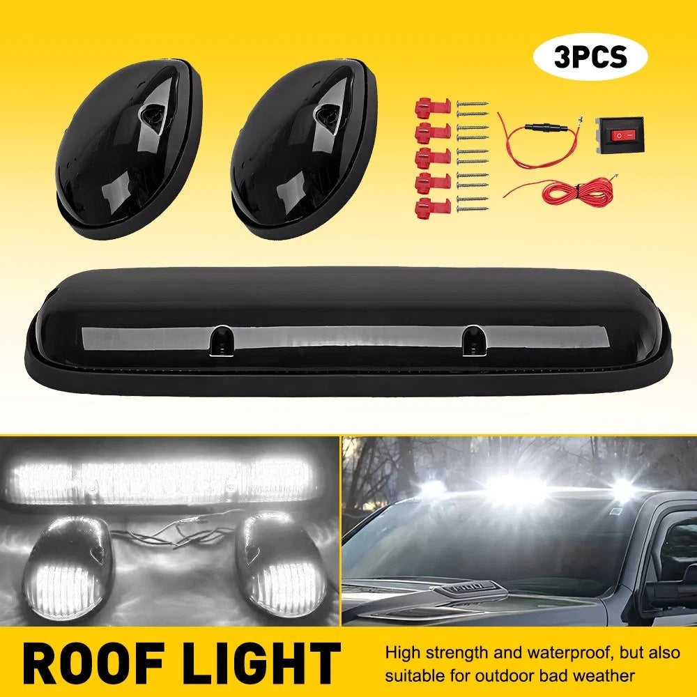 Smoked White LED Cab Roof Marker Lights for Chevy GMC Sierra (2002–2007)
