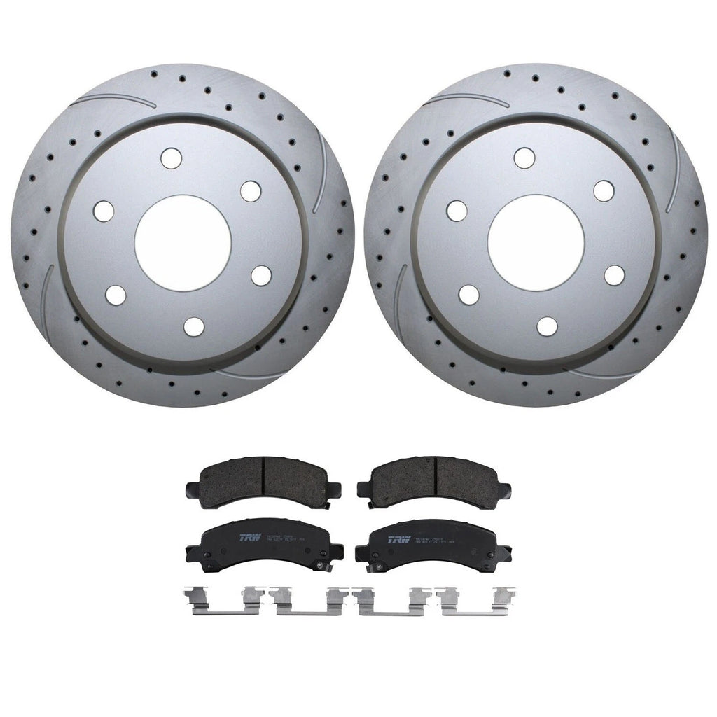 Rear Brake Kit 330mm Drilled Disc & TRW Pro Ceramic Pads for Cadillac Chevy GMC
