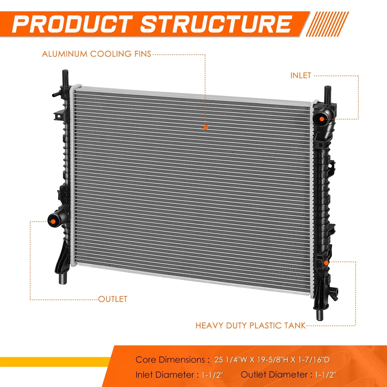 Aluminum OE Style Cooling Radiator for Ford Mustang (2015–2023) DPI-13486