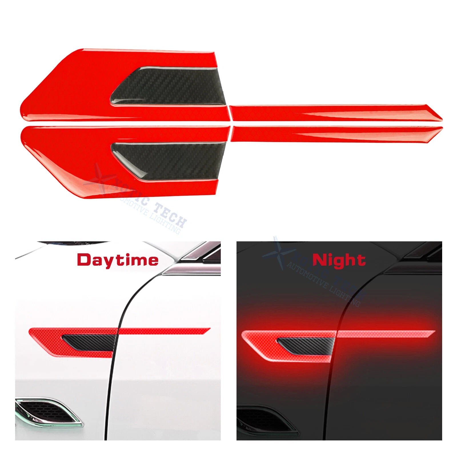 Red Reflective Rearview Mirror and Door Night Warning Stickers for Cars (-)