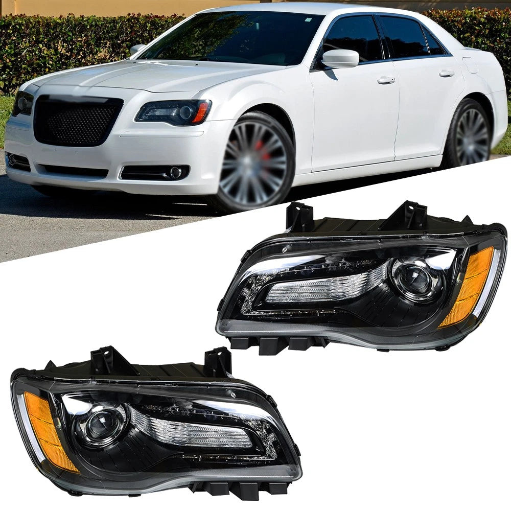 Headlight Set for Chrysler 300 (2011–2014) Black Housing Halogen
