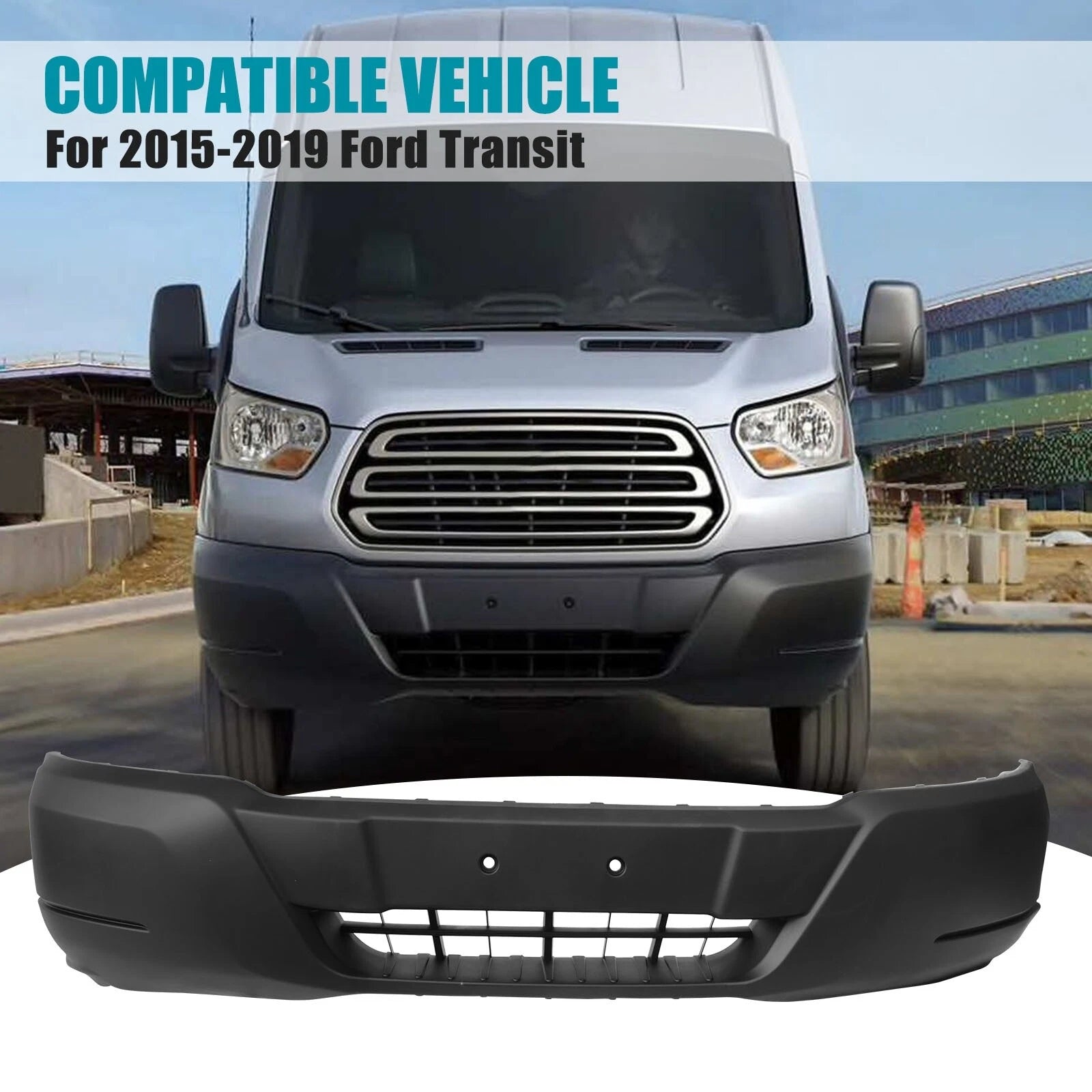 Front Bumper for Ford Transit (2015–2019) Black Plastic